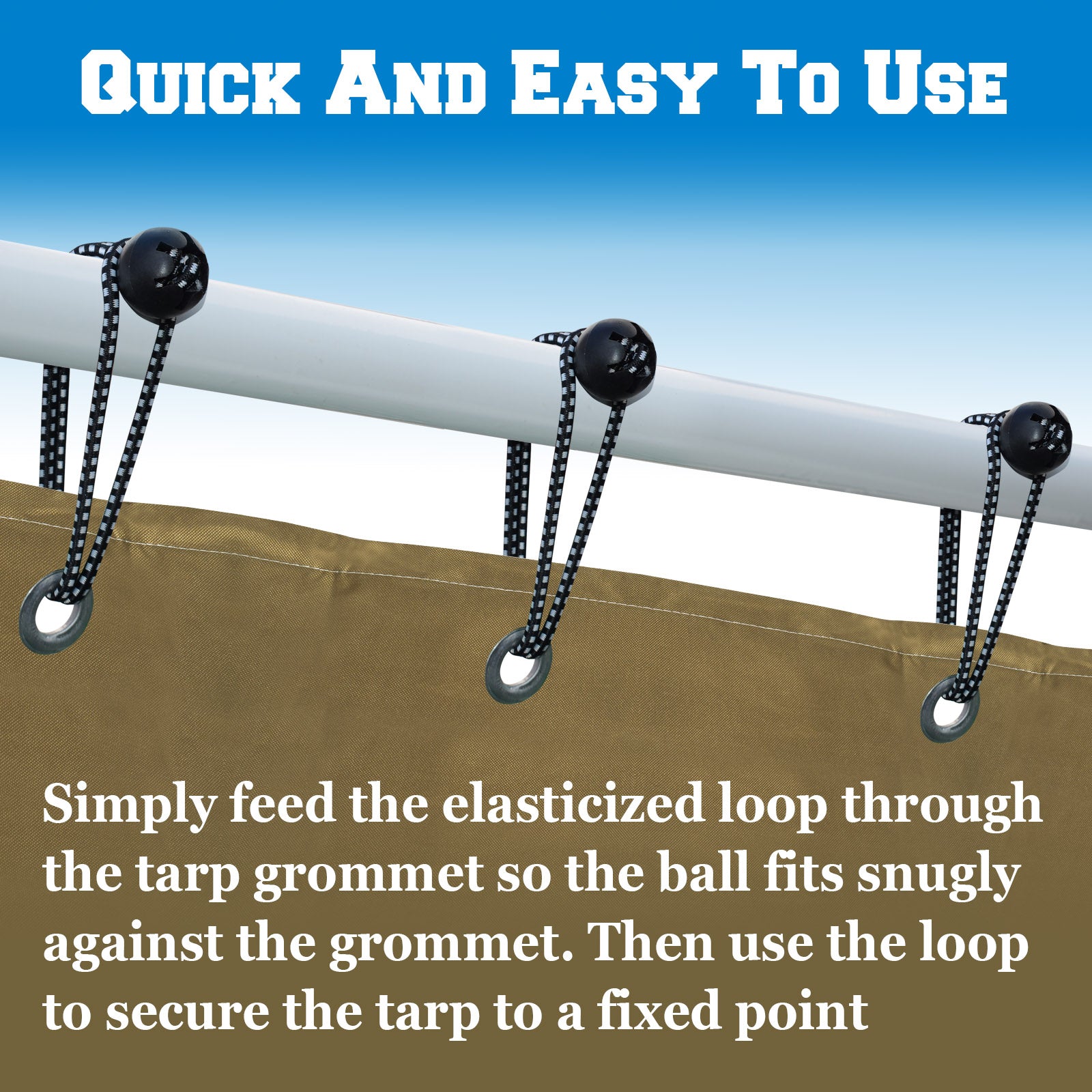 SUNRISEUMBRELLA Ball Bungees Cords Tarp Tent Tie Down Ball Bungees Canopy Gazebo Straps（9",50 PCS, Black with white）
