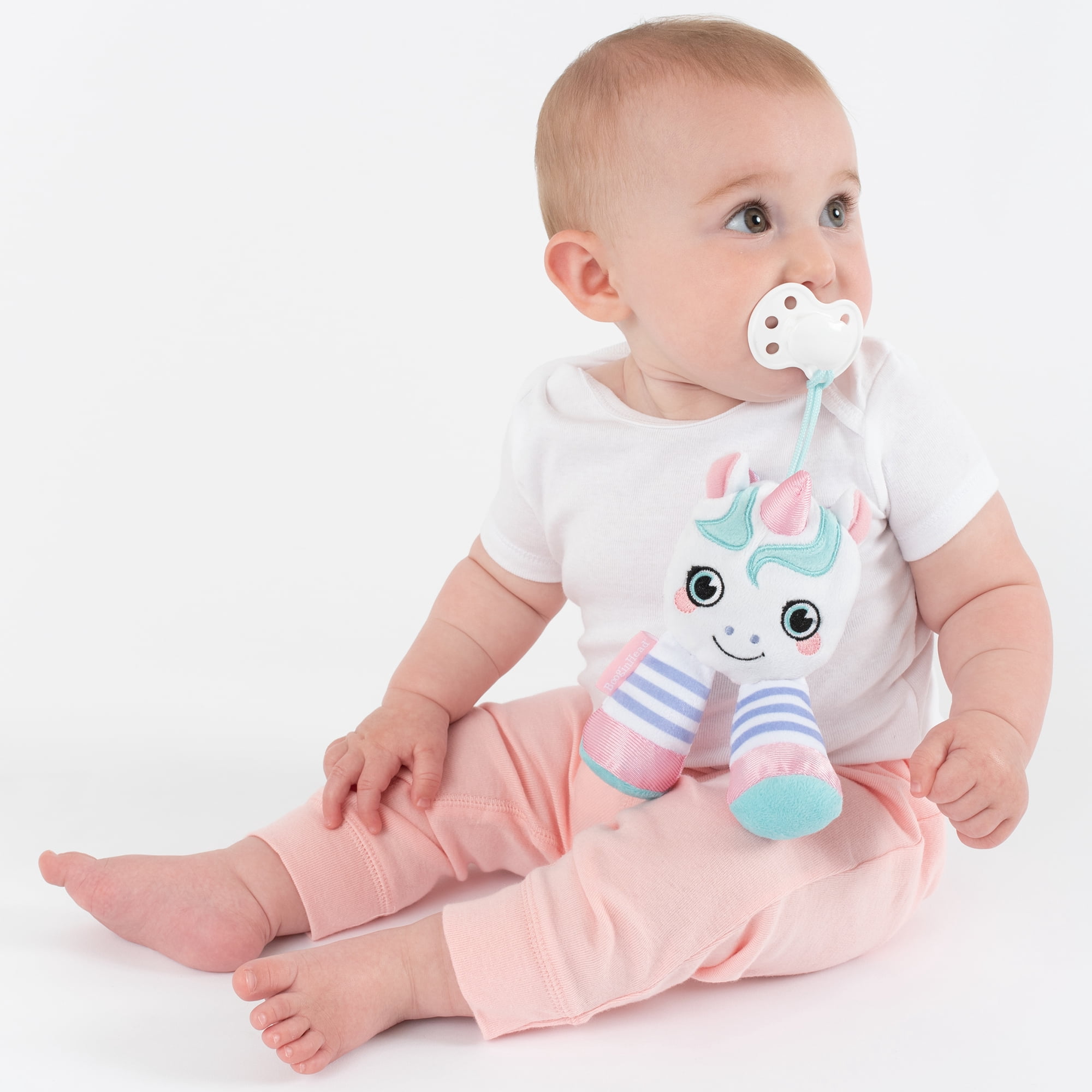 BooginHead Universal Pacifier Holder Stuffed Animal, Infant Toddler Boys and Girls, Unicorn