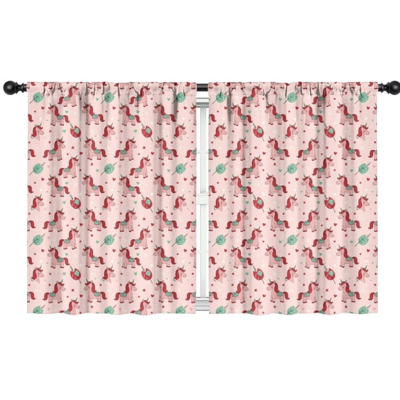 Blackout Kids Curtains,Pink Cartoon Unicorn Leaf Heart Pattern Childrens Insulated Curtains Set Of 2,Bedroom Essentials,Toddler Room Decor 42"x54"