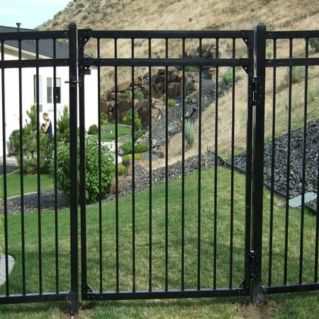 - Aspen Style 3-Rail Steel Fence Gate, Powder-Coated Black (4'W x 5'H)