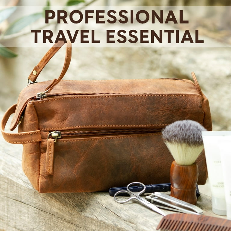 Rustic Town Leather Toiletry Bag for Men Women Travel Organizer