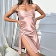 thumbnail image 5 of Gibobby Ropa de dormir para mujer con encaje Día de San Valentín Vestido sexi con tirantes y abertura, camisón seda imitación para mujer, pijama con tirantes Halter (Rosa,CH), 5 of 5