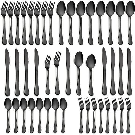 Vesteel 40-Piece Black Silverware Set, Stainless Steel Flatware Cutlery Set for 8, Restaurant Party Tableware Eating Utensils, Mirror Finish, Dishwasher Safe