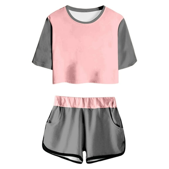 Gaexia Girls Summer Outfits Size 14-16 Solid Color Short Sleeve Clothes Casual Sport T-Shirt and Shorts Set 2 Piece Clothes Set Little Girls