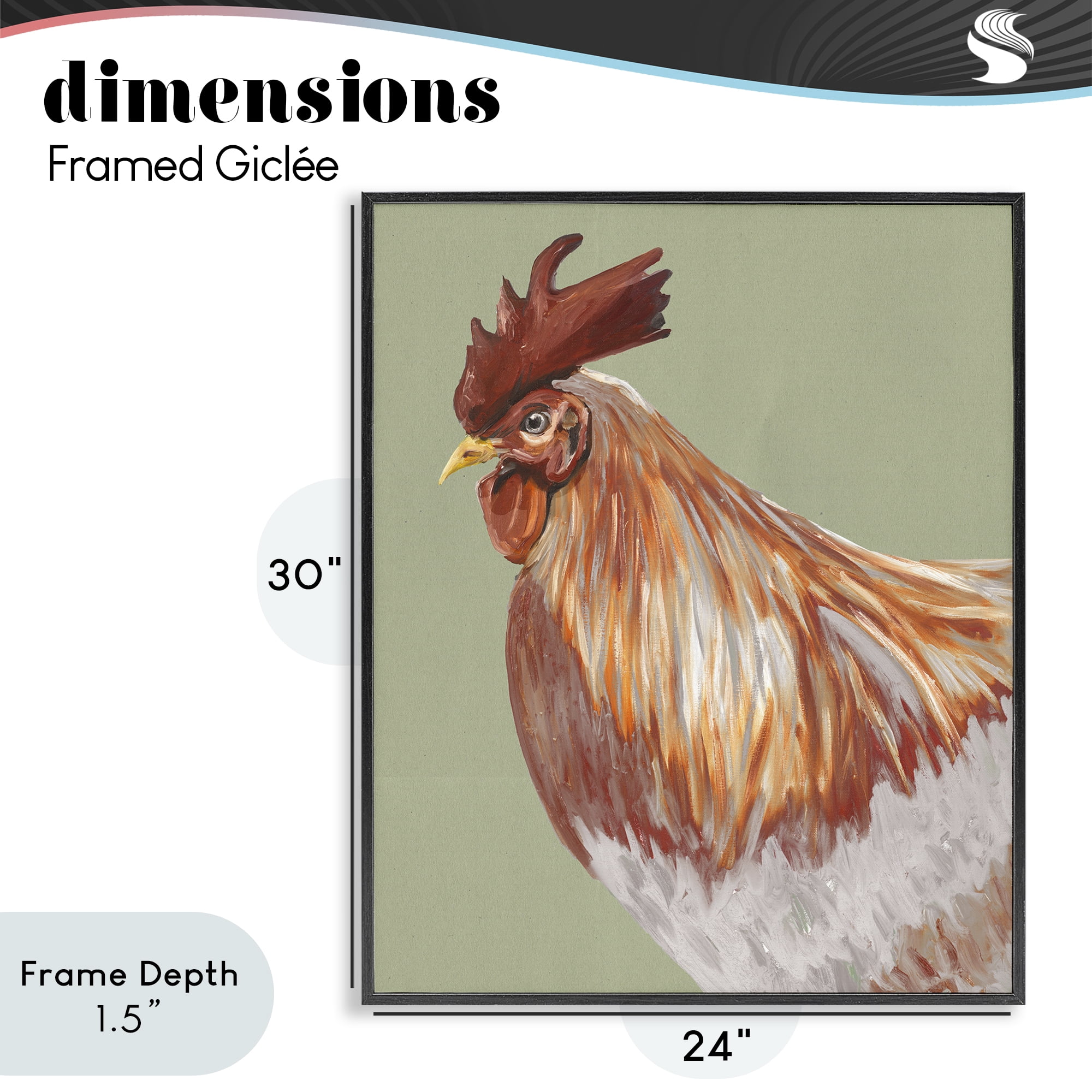 Stupell Industries Gallant Rooster Portrait Black Framed Giclee Art, design by Andy Beauchamp