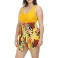 thumbnail image 4 of TSEXIEFOOFU Women Plus Size 2 Pieces Tankini Swimsuits Leaves Floral Print Patchwork V-Neck Tops and High Waist Shorts Bottoms Bikini Set(Yellow,XXXL), 4 of 9