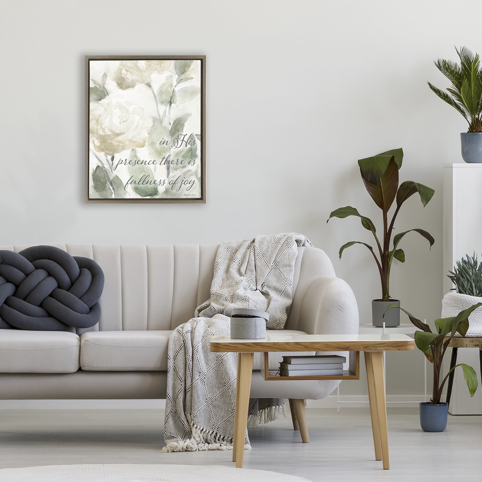 Stupell Industries His Presence Floral Scripture Brown Framed Floater Canvas Wall Art, design by Lanie Loreth
