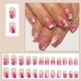 thumbnail image 3 of Medium Square False Nail Pink Flower Designs Press On Nail Full Cover Acrylic Artificial Nail Glossy Stick on Nail, 3 of 9