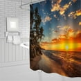 thumbnail image 2 of Sunset Beach Shower Curtain Tropical Palm Tree Ocean Landscape Teal Orange Sky Hawaiian Coastal Seascape Sea Waves Seaside Nature Scenery Bath Curtain with Plastic hookss, 2 of 6