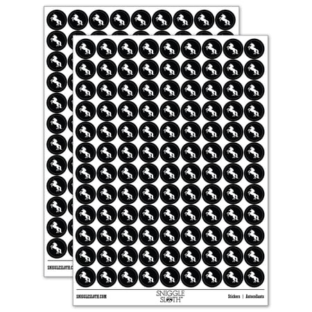 Majestic Unicorn Rearing Up Round Sticker Set - Black - Matte Finish - 0.50 Size