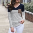 thumbnail image 2 of Camiseta para mujer Blusa con cuello en V empalmada de manga larga a rayas Tops delgados con bolsillo Sunnimix  Camisa de manga larga de mujer, 2 of 8