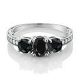 thumbnail image 2 of Gem Stone King 2.60 Cttw Black Sapphire and White Moissanite Ring for Women | 925 Sterling Silver | Gemstone Birthstone | Oval 7X5MM and Round 5MM (Size 6), 2 of 4