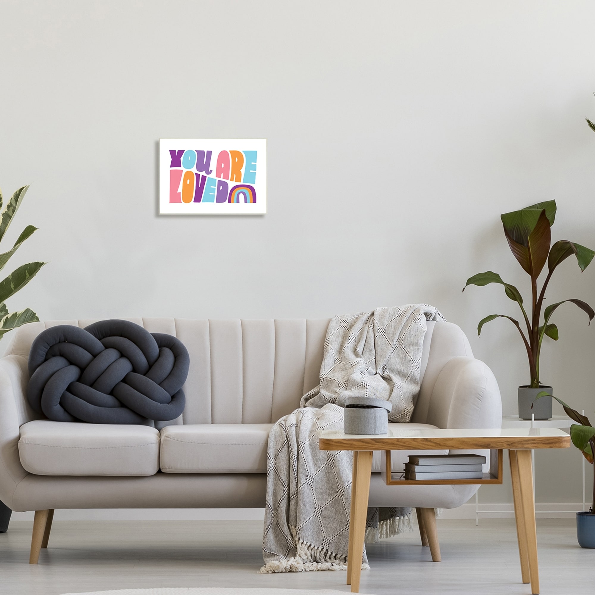 Stupell Industries You Are Loved Rainbow Icon Dynamic Text Retro Typography,15 x 10, Design by Loni Harris