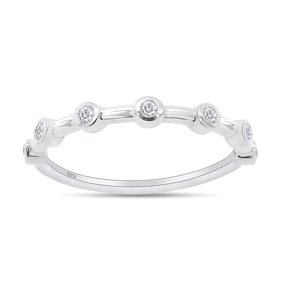 1/10 Carat White Round Lab Grown Diamond Half Eternity Wedding Band Ring In 14k White Gold Over Sterling Silver(0.10 Cttw,G-H Color,SI2-I1 Clarity)-4