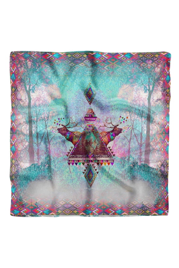 Blue Deer Jungle Pure Silk Printed&nbsp;Scarf&nbsp;Square Dupatta Head Neck Wrap Bandanas For Women