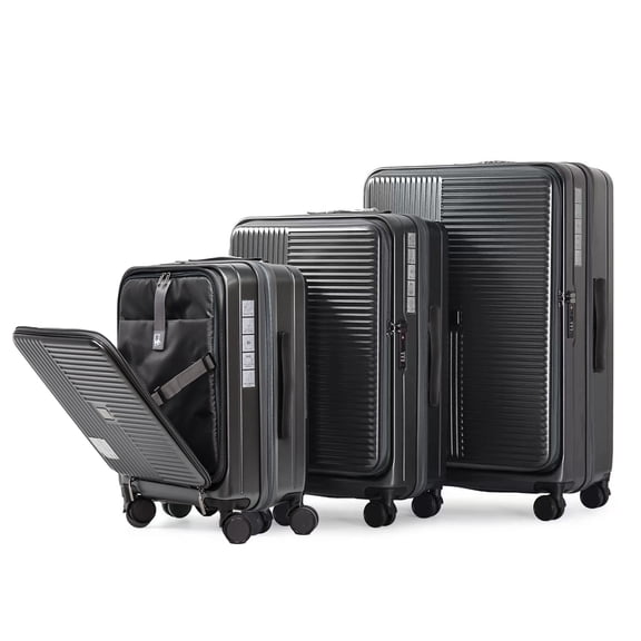Luggage With Front Opening, Hardshell Suitcase, Grey