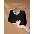 thumbnail image 6 of Women’s Elegant Black Pleated Evening Clutch Bag with Rhinestone Circular Handle, Formal Wedding Party Prom Handbag, Crossbody Shoulder Chain Bag, 6 of 7