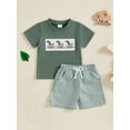 thumbnail image 4 of BemeyourBBs Toddler Baby Boy Summer Clothes Newborn Infant Baby Boys 2 Pieces Outfit Tree Duck Shark Short Sleeve T-shirts Striped Elastic Waist Pockets Shorts Set, 4 of 9