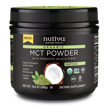 Nutiva Organic MCT Powder with Prebiotic Acacia Fiber, Matcha, 10.6 Ounce