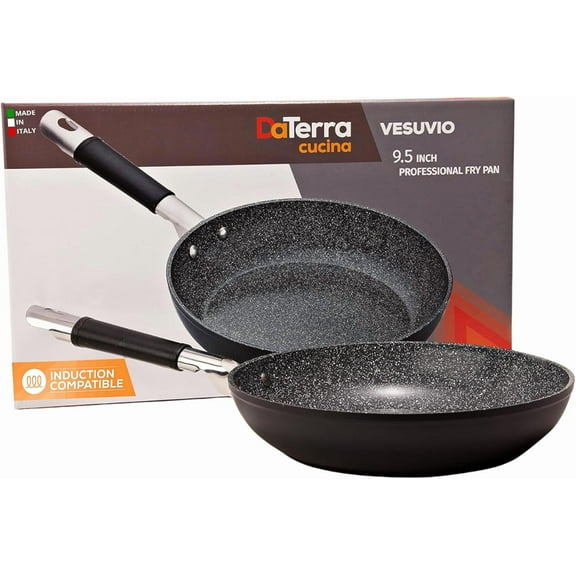 - Nonstick Ceramic Frying Pan - Made in Italy - Oven & Induction Safe - High Heat Resistant Nonstick Cookware - Dishwasher Safe - Volcanic Black Speckled - 9.5"