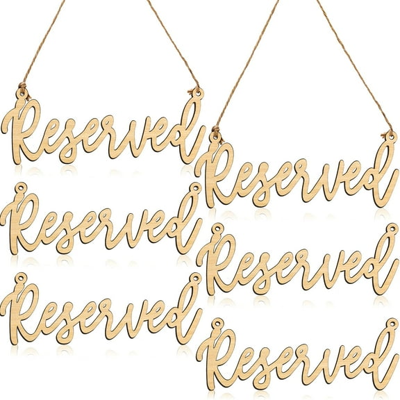 Hanging Wooden Reserved Sign Rustic Unfinished Wedding Reserved Seating Sign with Jute Hanging Rope Laser Cut for Important Events Church Pews Chair and Restaurant