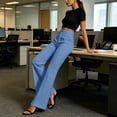 thumbnail image 5 of High Waisted Straight Leg Suit Pants for Women,Business Casual office Dress Trousers with Pockets Light Blue XL(XL), 5 of 8