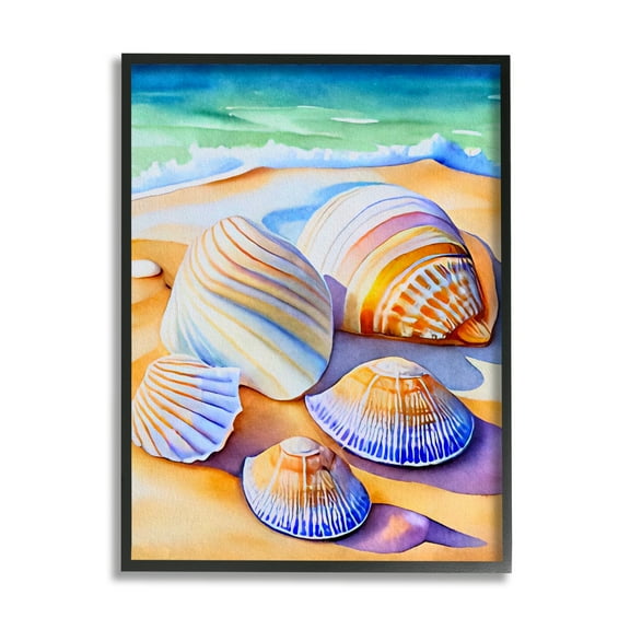 Stupell Industries Vibrant Seashells on Shore Nature Painting Black Framed Art Print Wall Art, 11 x 14