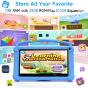 7 inch Kids Tablet, Android 12 Tablet for Kids, 4GB RAM+32GB ROM+512GB Expand, Toddler Tablet with Shockproof Case, Parental Contral, 1024*600 IPS Screen, 3000mAh Battery, Educational, Games, Blue