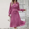 thumbnail image 6 of IROINNID Deals Semi Formal Dress for Women Long Sleeve A-Line Dress V-neck Bandage High Waist Shirt Dress,Hot Pink, 6 of 9