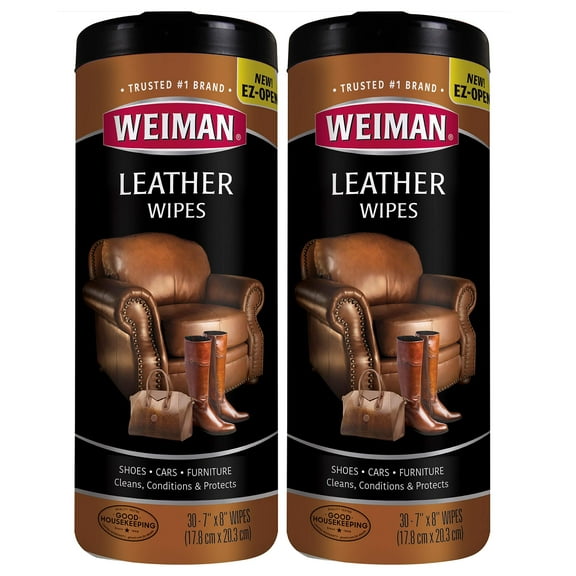 Weiman Leather Wipes Clean Condition UV Protection Help Prevent Cracking or Fading, 2 Pack