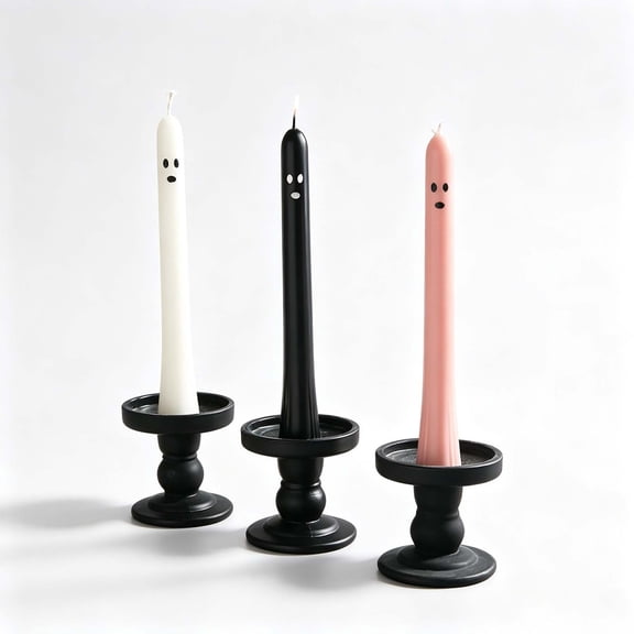 Cute Ghost Taper Candles, Halloween Spooky Ghost Face Long Stick Candles, Decorative Dinner Candlesticks for Halloween Party Home Table Decor, Black