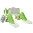 thumbnail image 6 of Kids Slide Structure 8 In 1,Freestanding Ocean Themed Indoor Slide Set with Arch Tunnel,Basketball Hoop and Telescope,Double Slides for Toddlers,Kids Climbers Playground,Green, 6 of 7