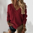 thumbnail image 2 of Bibifish Womens Sweaters Loose Fit Long Sleeve V Neck Knitted Tops Comfy And Trendy Loose Fit Solid Color Pullover Sweaters For Ladies, 2 of 5