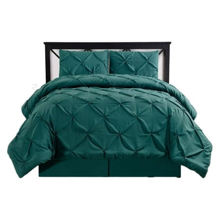 -Decorative Pinch Pleat King 4PC Comforter Set, Teal