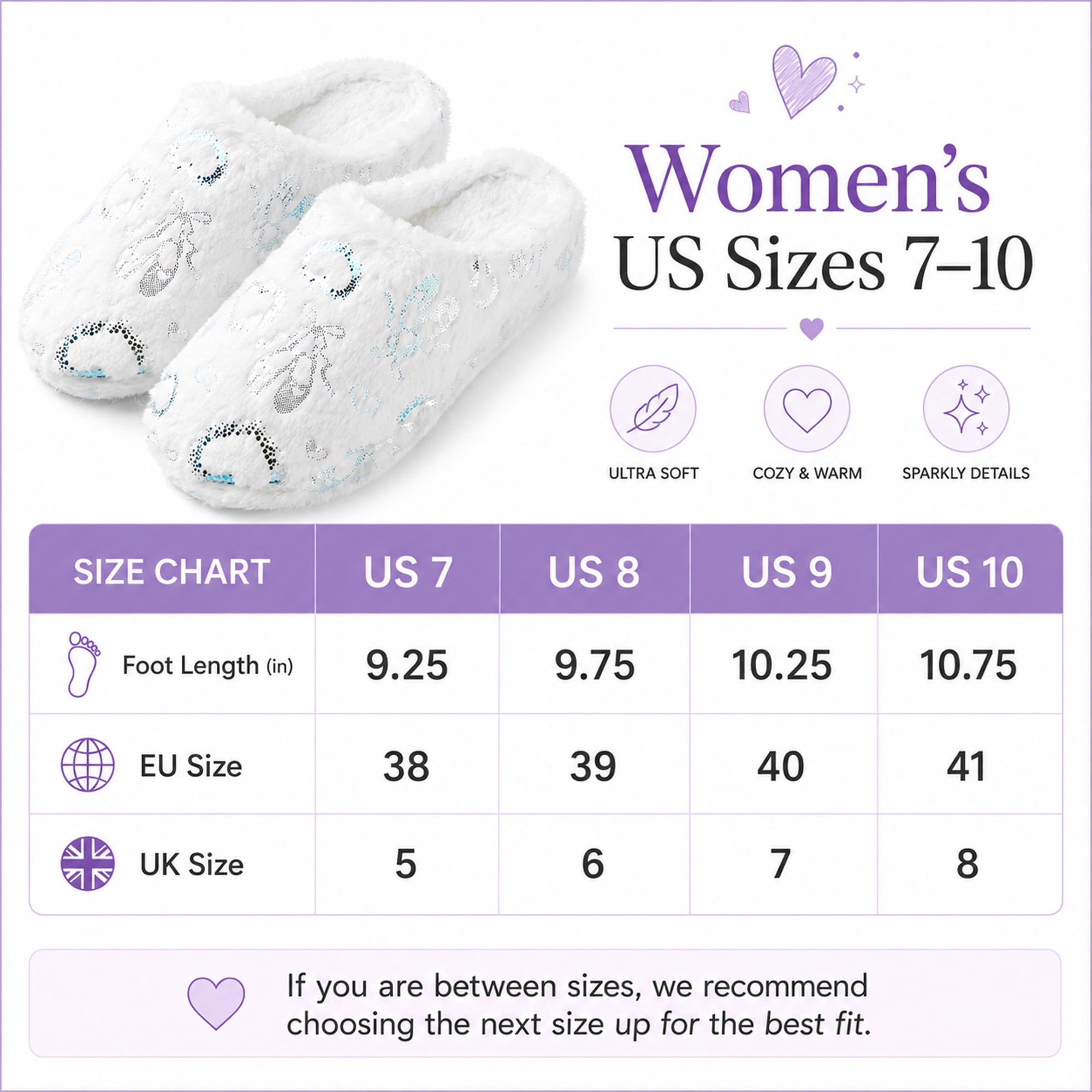 Aerusi Women’s Fuzzy Heart House Slippers, Closed Toe Slip-On Warm Plush Indoor Outdoor Shoes, Non-Slip Sole