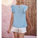 thumbnail image 4 of Tops con mangas con volantes para mujer Tops suaves con cuello redondo a la moda para citas en la vida diaria azul L, 4 of 8