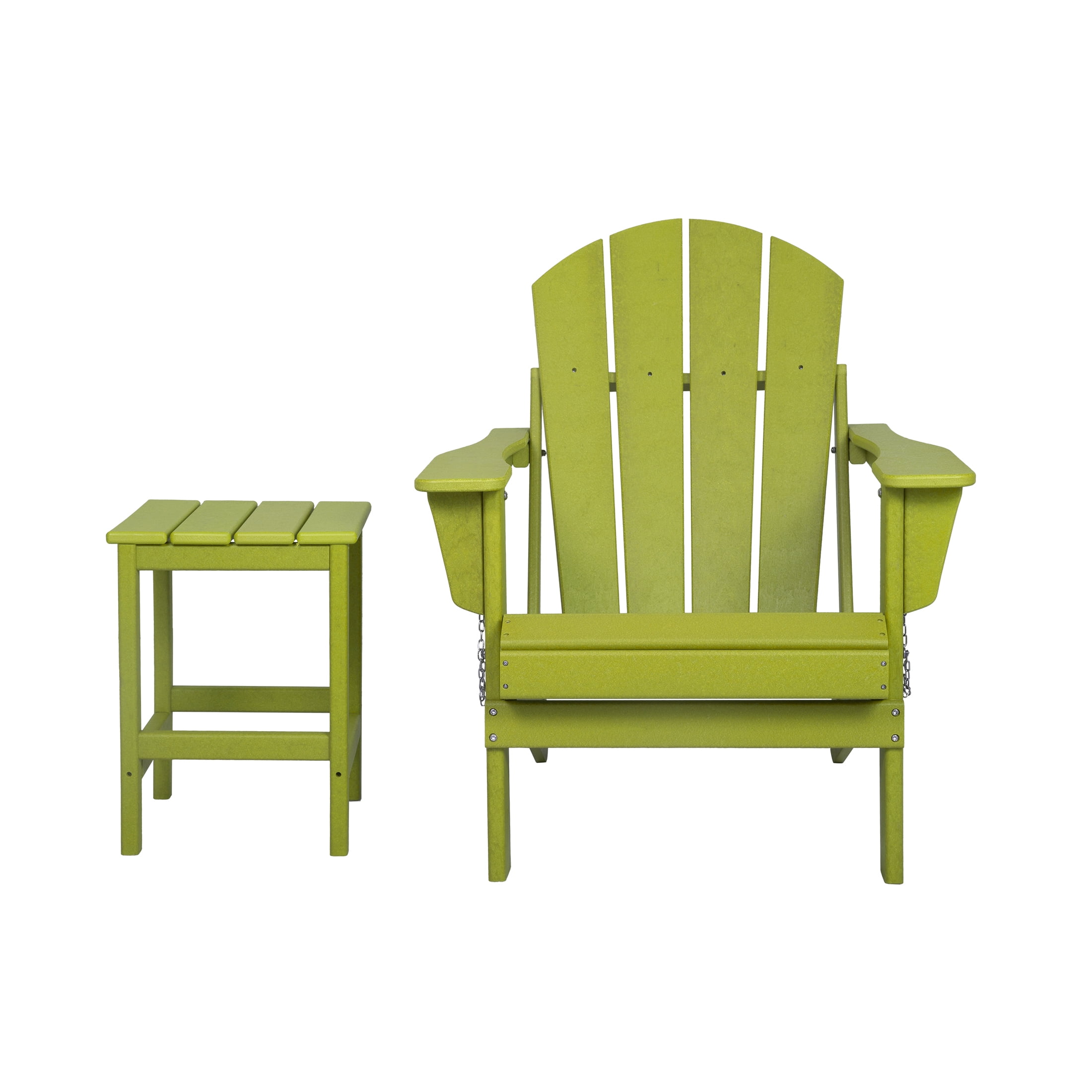 Adirondack Chair with Square Side Table Included for Outdoor Patio Garden Porch Seating, Lime