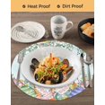 thumbnail image 3 of 13 Inch Round Placemats Set of 4, Cute Easter Bunny Non Slip Heat Insulation PP Table Mats, Eucalyptus Leaves Colorful Eggs Teal Washable Place Mats for Kitchen Dining Party Table Decor, 3 of 7