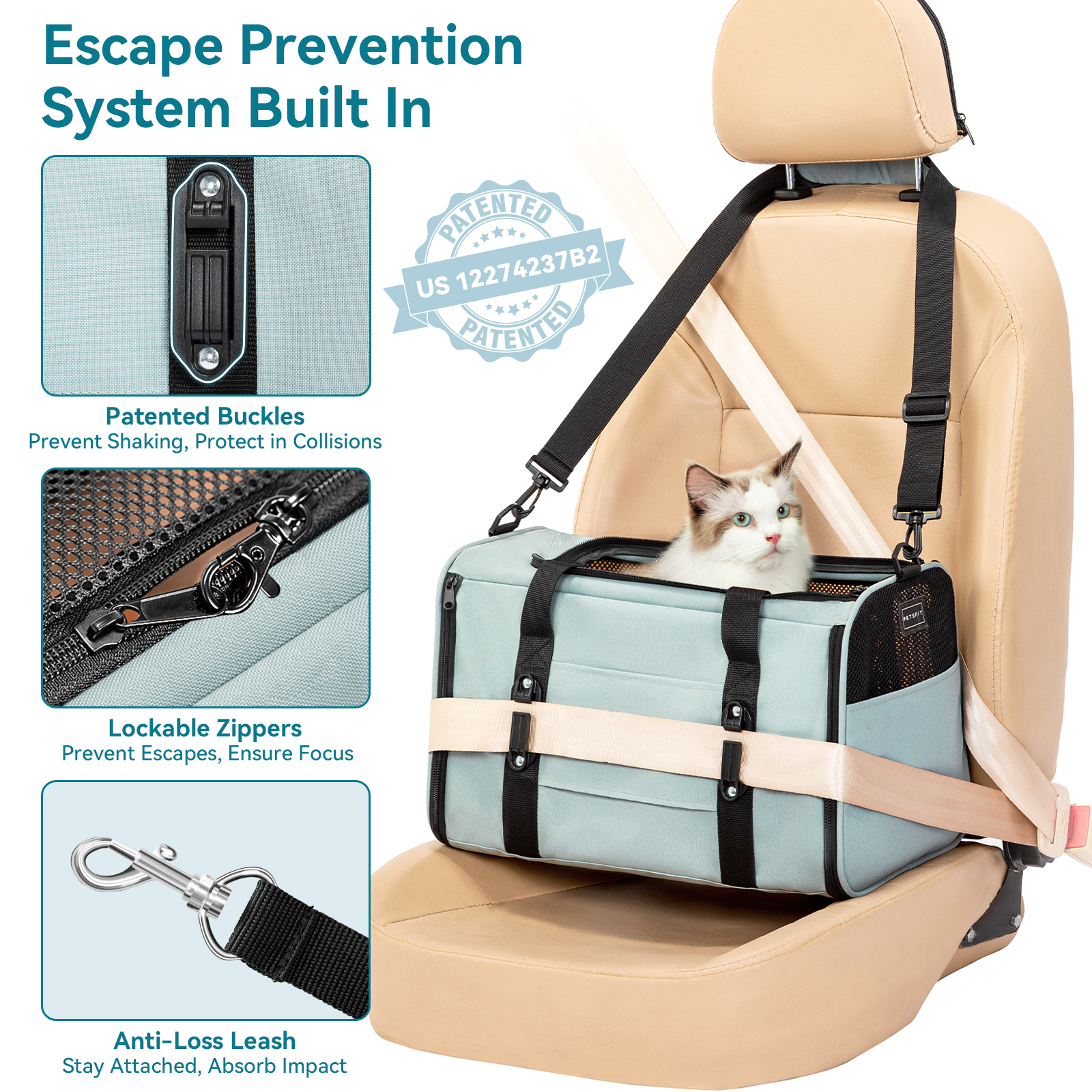 Petsfit Airline Approved Soft-Sided Cat Carrier, Green photo 6