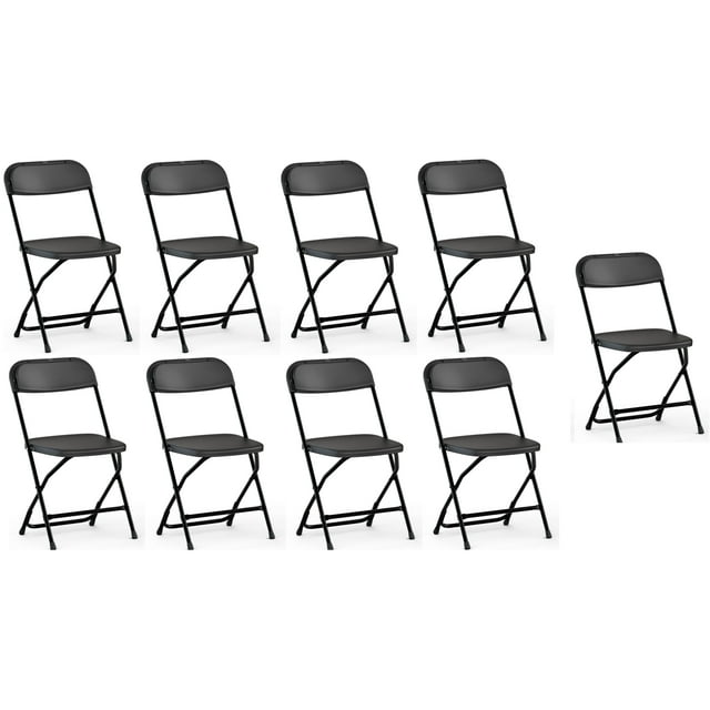 9 Pcs Plastic Folding Chairs Stackable Wedding Party Camping Dining Seats Home (Black)