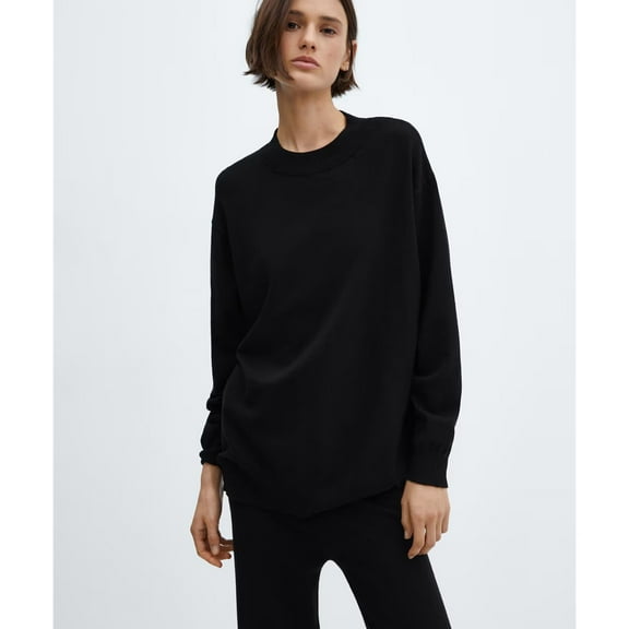 MNG Womens Round Neck Knitted Knit Sweater, Black, X-Small