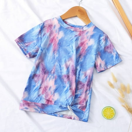 

uublik Girl Shirts Short Sleeve Tie-Dye Cozy T-shirt Tops