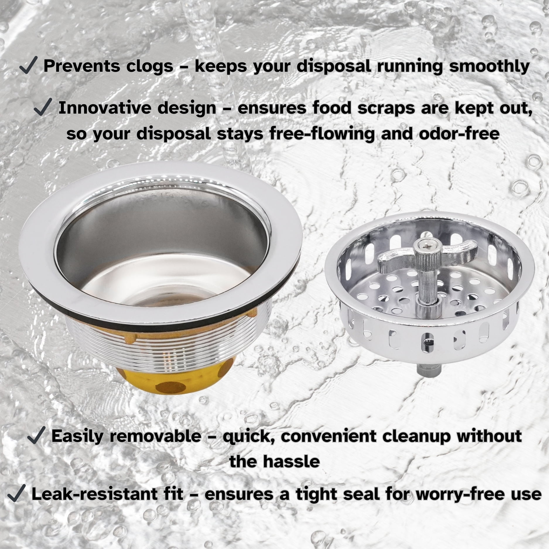 Westbrass COMBO PACK 3-1/2" Wing Nut Style Sink Strainer and Waste Disposal Trim, Polished Chrome
