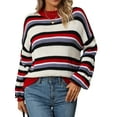 thumbnail image 1 of Sunloudy Chandails Rayés pour Femmes Manches Longues Col Rond Épaules Tombantes Coupe Ample Pull Tricoté, 1 of 8