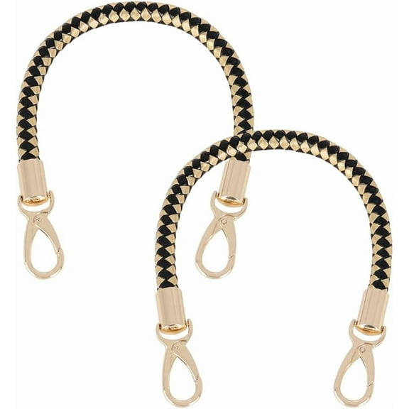 2PCS 16.3 Inch Short Bag Handles Dark Gold PU Leather Purse Handle Replacement Purse Straps with Golden Clasps for Purse Making Supplies DIY Crocheted Bags Purse Wallet Tote Bag