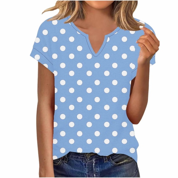 Guluxicc V Neck T Shirts for Women Short Sleeve Polka Dot Casual Loose Tops Spring Summer Womens Shirts