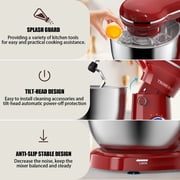Trimeko 6-QT Tilt-Head Stand Mixer with Bowl, Dough Hook, Whisk & Beater, 3-in-1 Function,Red