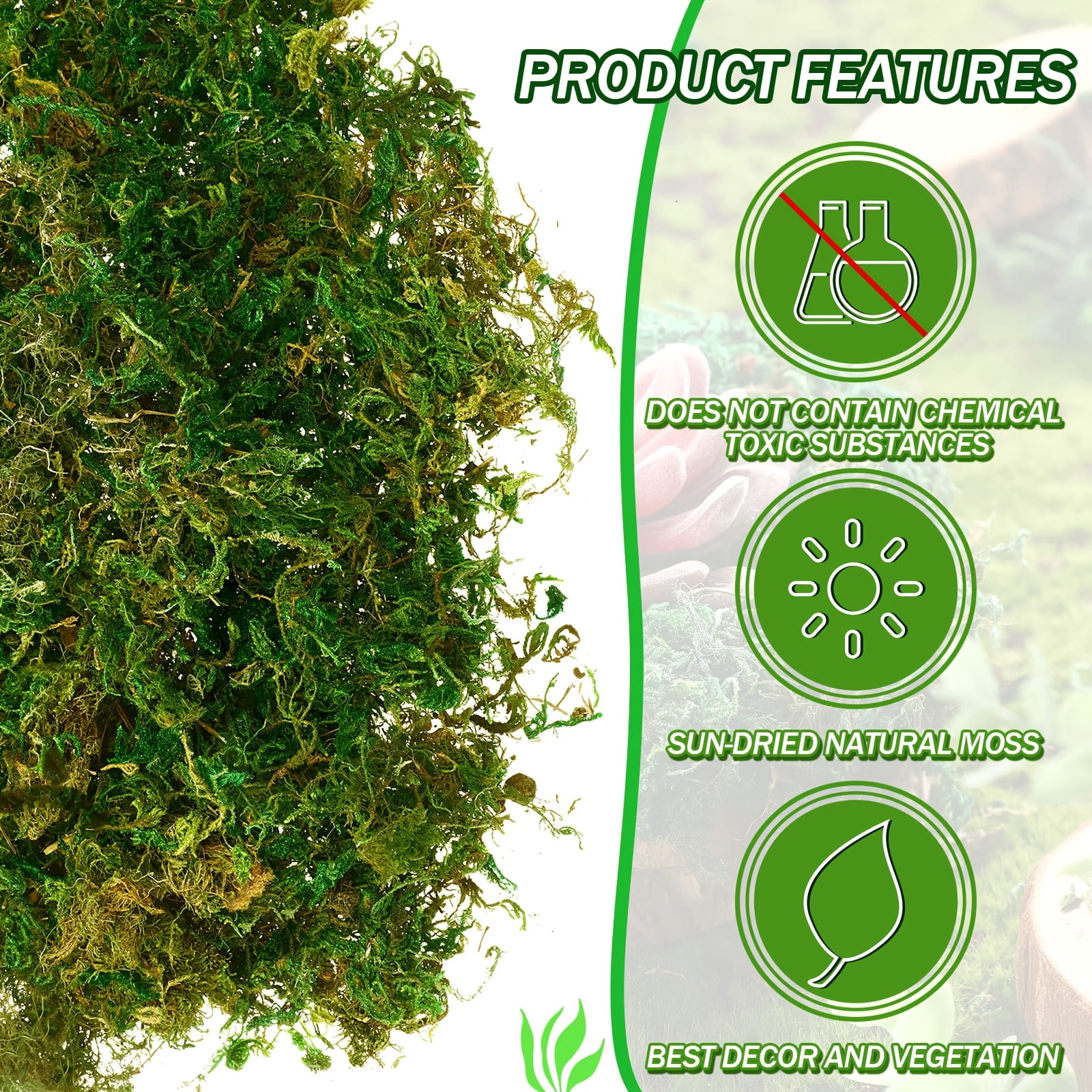 28 oz Artificial Green Moss for Crafts, Decorative Fake Moss Bulk for Terrarium Planters Floral Arrangements, Preserved Style Moss for Wedding Decor DIY Garden Landscaping