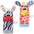 thumbnail image 1 of Baby Infant Rattle Socks Toys 0 12 Month Newborn Cartoon Animals Plush Socks Wrist Strap Rattles Baby Foot Finder Boy Girl Socks 2Pcs socks, 1 of 6