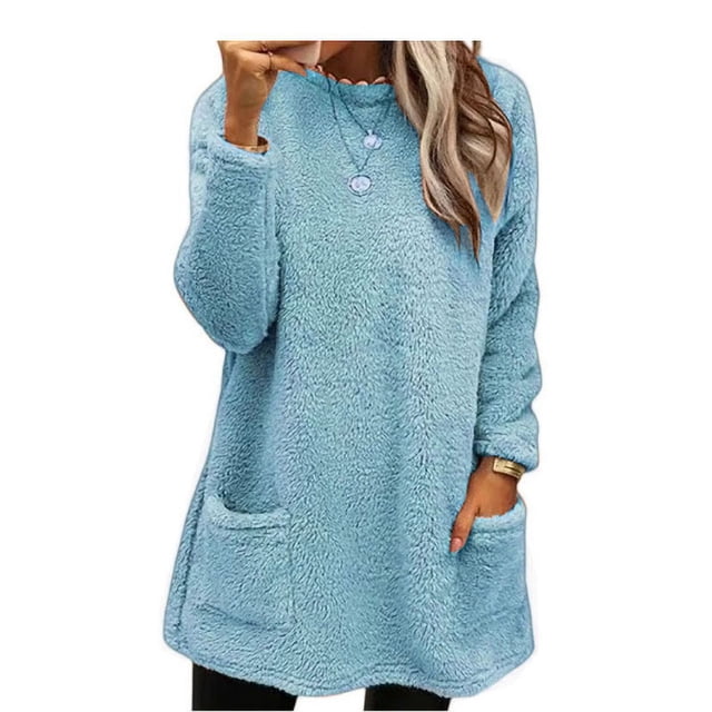 WILLBEST Fall Womens Tops Womens Winter Coat Loose Wool Jacket Long Sleeved with Pockets